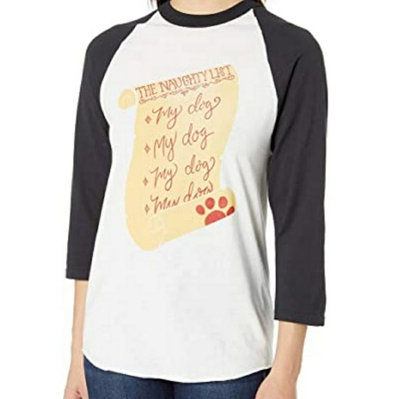Soffe "The Naughty List with *My Dog" Ragland Baseball T-Shirt Size Small - Picture 1 of 4